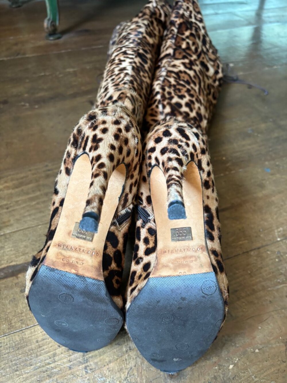 Brian Atwood Thigh-High Leopard Boots Size 8 - Picture 5 of 5